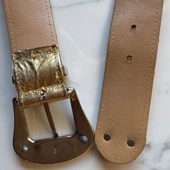 Vintage Emmanuel Genuine Reptile Metallic Gold Belt with Western Buckle - Picture 11 of 16